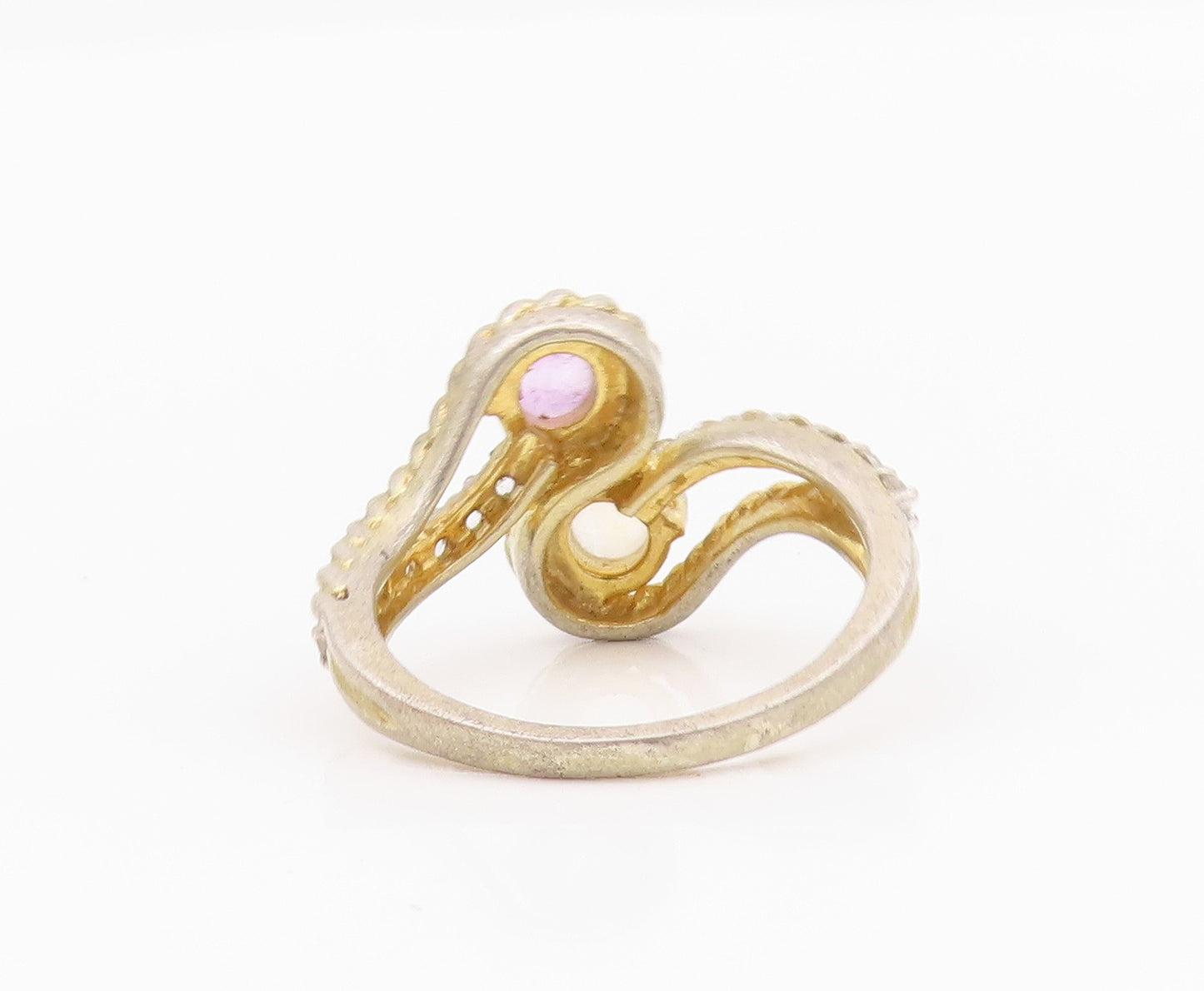 925 Sterling Silver Vintage Ring Gold Plated Roped Amethyst Citrine Sz 7 RG33015