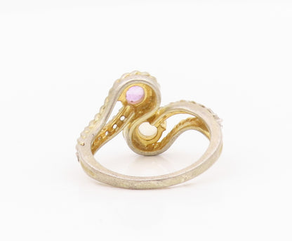 925 Sterling Silver Vintage Ring Gold Plated Roped Amethyst Citrine Sz 7 RG33015