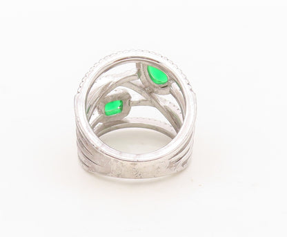 925 Sterling Silver Vintage Ring Cutout Band Green & White CZ Inlay Sz 7 RG30445