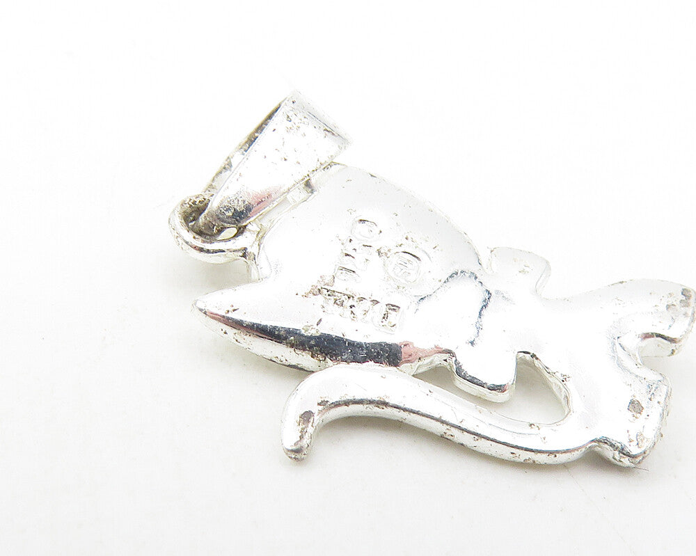 925 Sterling Silver  Black Hematite & Red Topaz Cat Motif Pendant  PT9306