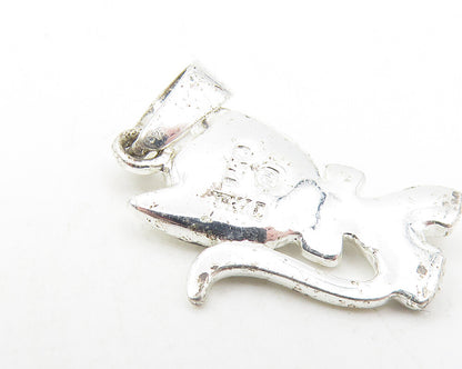 925 Sterling Silver  Black Hematite & Red Topaz Cat Motif Pendant  PT9306