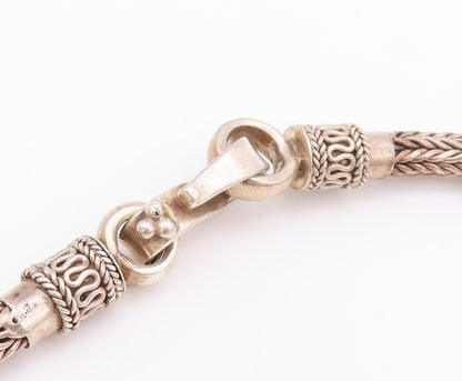 925 Sterling Silver Vintage Necklace BALI Carved Wheat Chain Beaded Rings NE4359