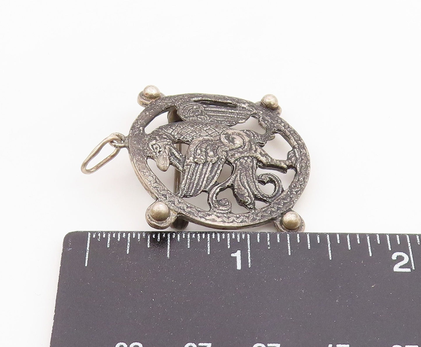 SALAMONE 925 Silver  Vintage Beaded Edge Dragon Cutout Brooch Pin  BP9823