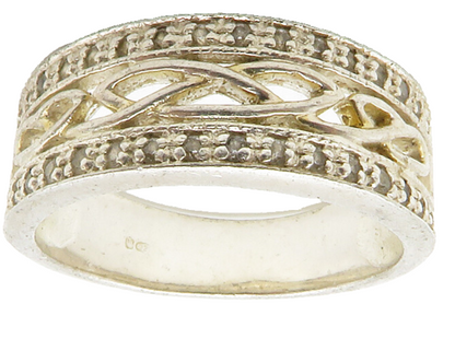 925 Sterling Silver  Genuine Diamonds Pretzel Knot Band Ring Sz 7  RG14485