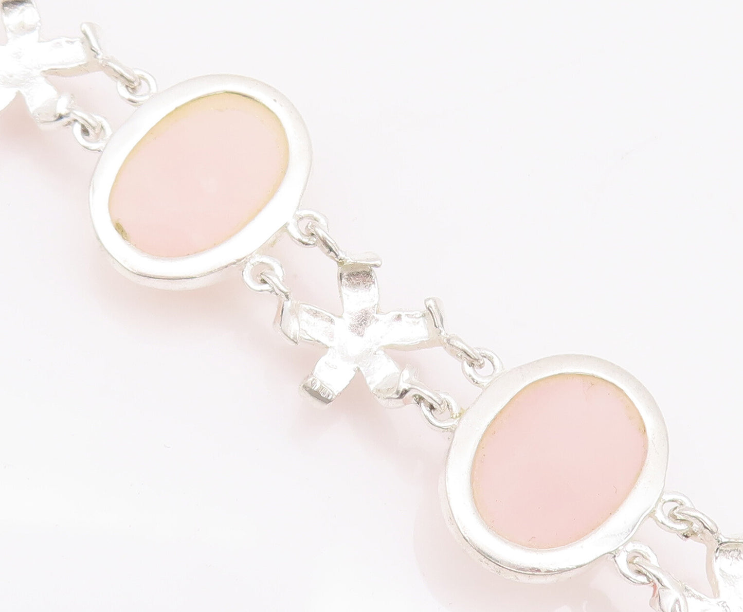 925 Sterling Silver Vintage Bracelet DAVID SIGAL Floral Link Pink Quartz BT10179