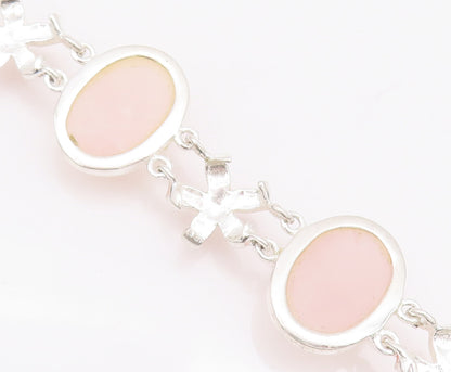925 Sterling Silver Vintage Bracelet DAVID SIGAL Floral Link Pink Quartz BT10179