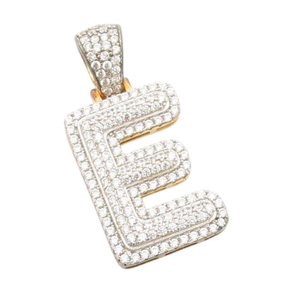925 Sterling Silver Vintage Pendant Gold Plated CZ Clustered Alphabet E  PT25006
