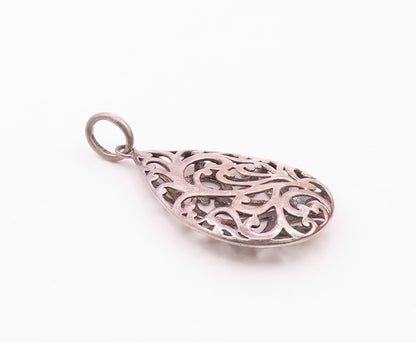 925 Sterling Silver  Vintage Pear Shaped Open Scroll Cutout Pendant  PT20983