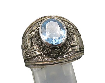 REED 925 Silver  Vintage Blue Topaz I.S. 238 Class 1998 Ring Sz 8.5  RG22097