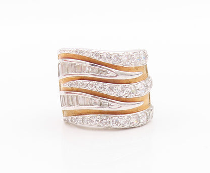 925 Sterling Silver Vintage Ring Rectangle & Round Cut CZ Swirls  Sz 5  RG33314