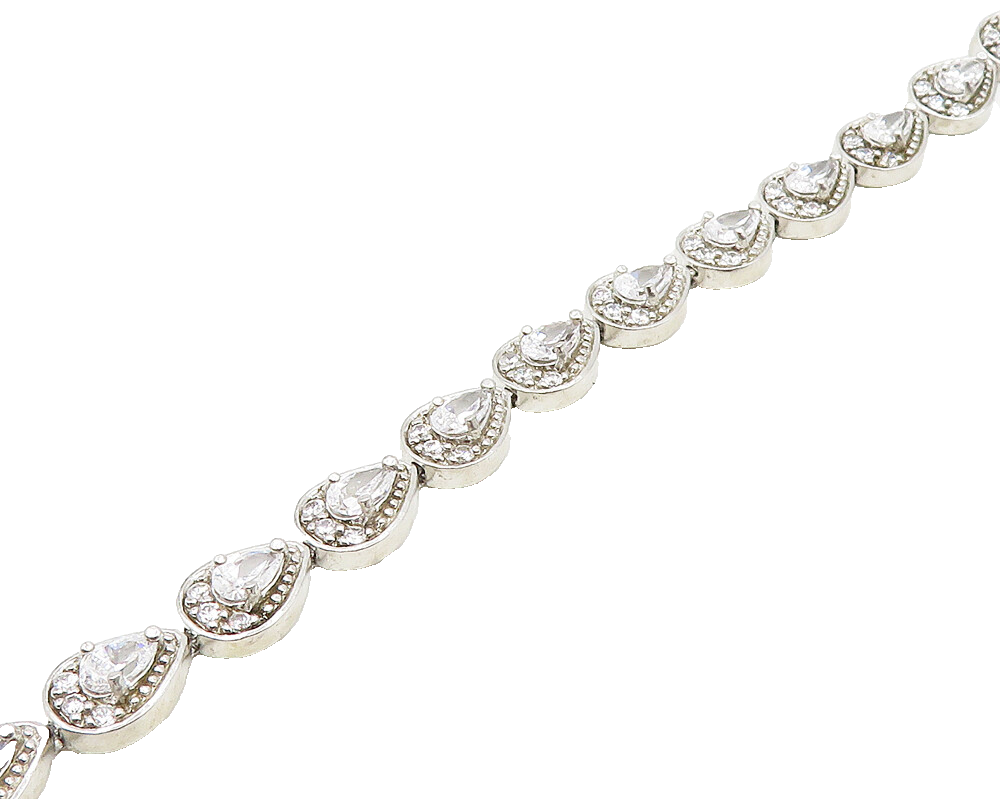 925 Sterling Silver  Shiny Cubic Zirconia Tear Drop Chain Bracelet  BT7551
