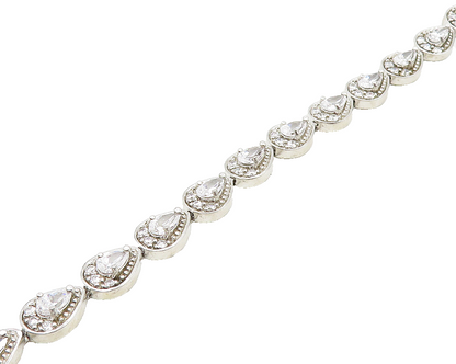 925 Sterling Silver  Shiny Cubic Zirconia Tear Drop Chain Bracelet  BT7551