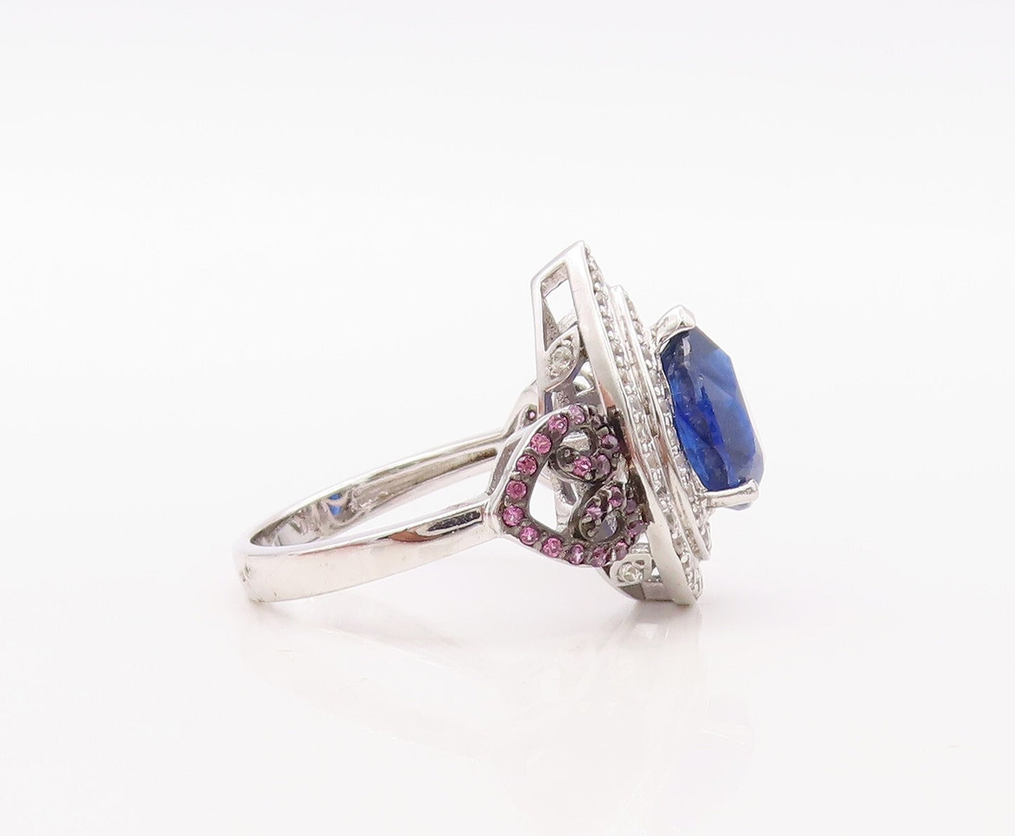 925 Sterling Silver Vintage Ring Drop Cut Sapphire Halo 2 Tone CZ  Sz 7  RG30839