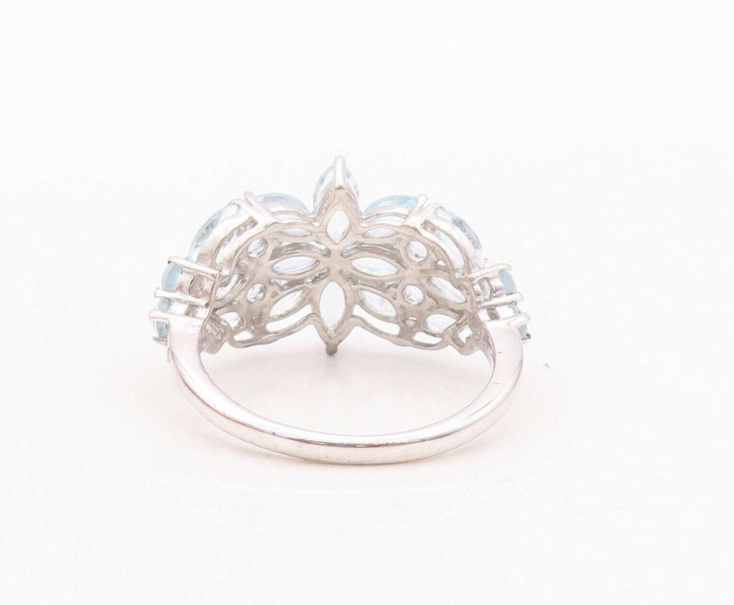 925 Sterling Silver Vintage Ring Blue Topaz Floral Inlay Sz 7  RG29980