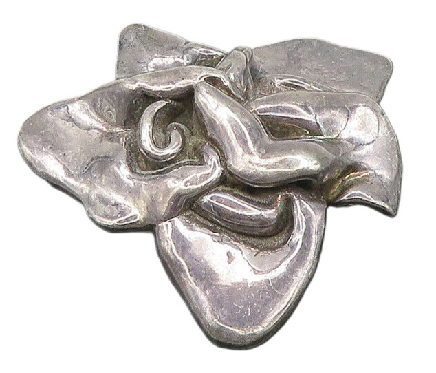 SHEFI ISRAEL 925 Silver  Vintage Shiny Sculpted Dark Tone Brooch Pin  BP7331