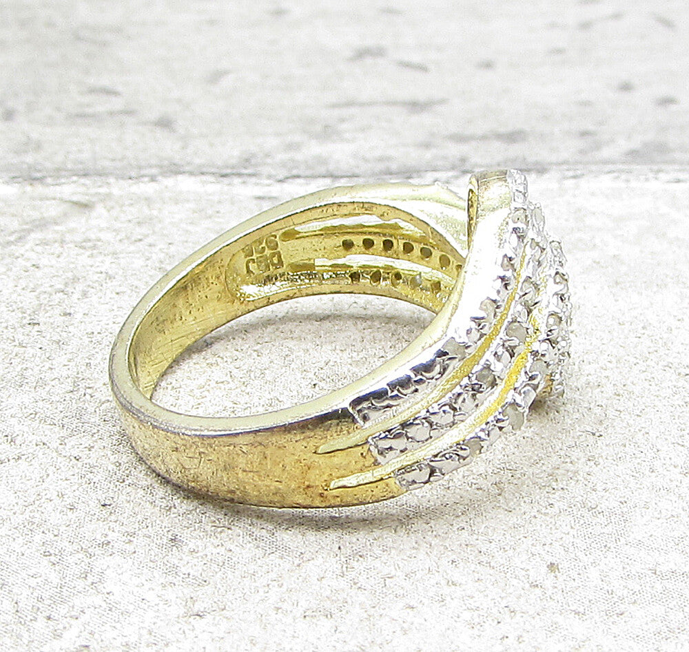 Gold Over 925 Silver  .35ctw Genuine Diamonds Bypass Band Ring Sz 6  RG1391