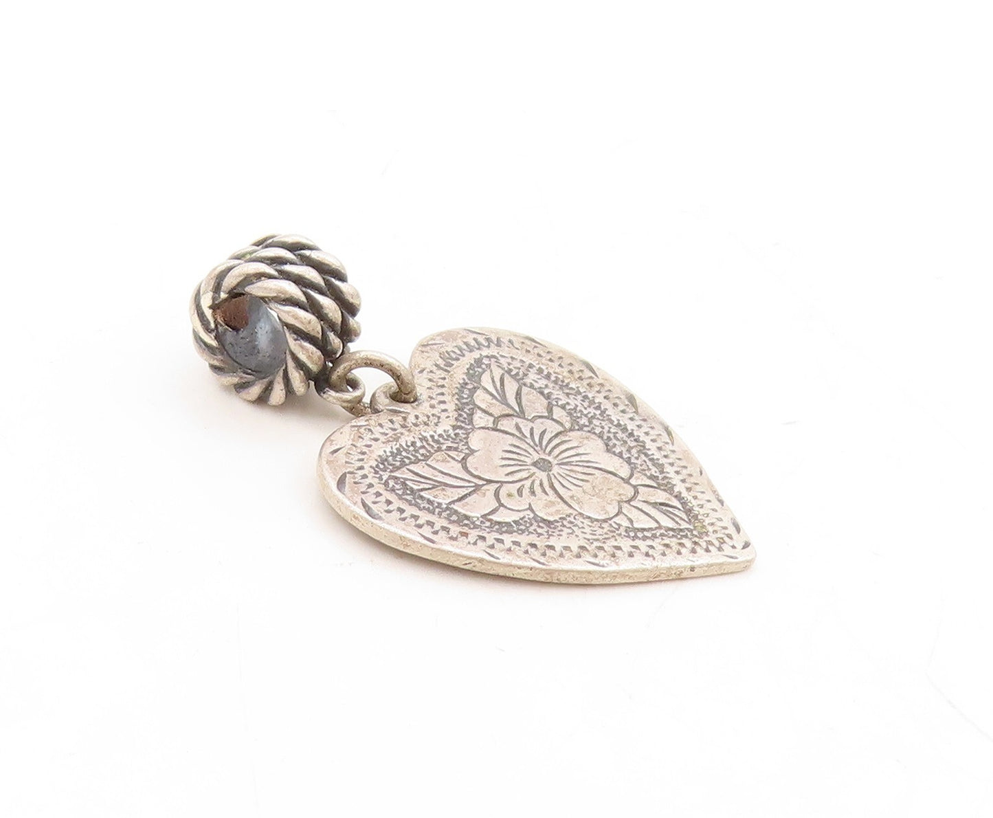 925 Sterling Silver Vintage Pendant CAROLYN POLLACK Swirly Carved Heart  PT23869