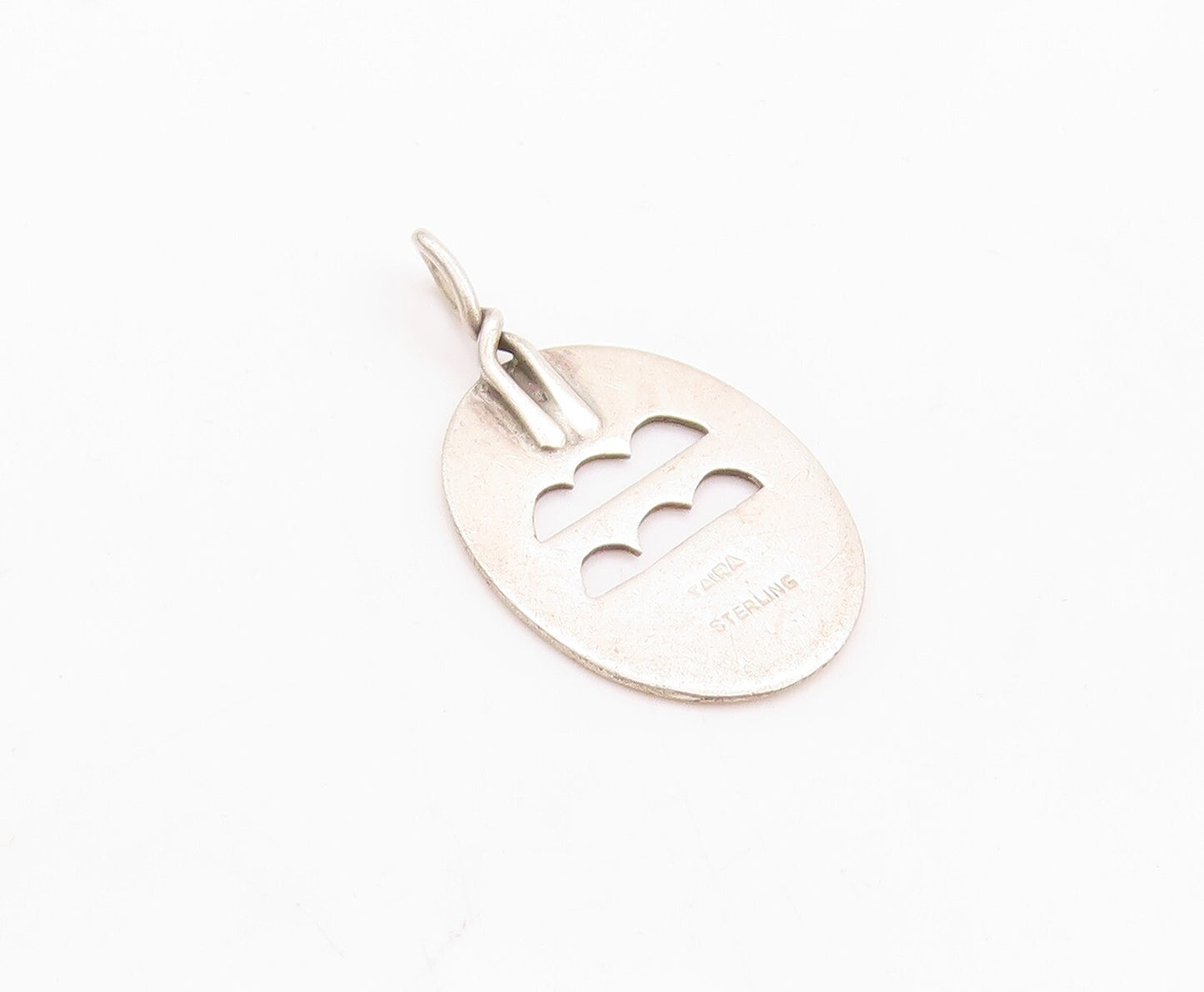 925 Sterling Silver Vintage Pendant Minimalist Oval Cutout Design  PT23666