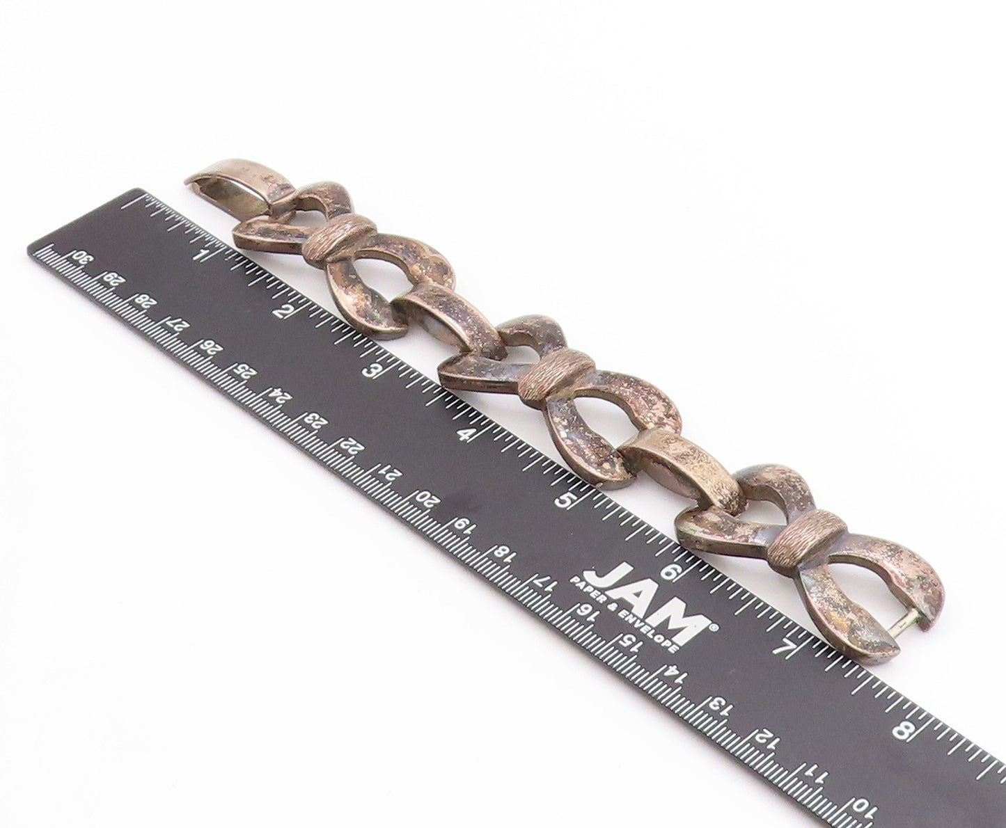 925 Sterling Silver Vintage Bracelet ARGENTINA Interlinked Ribbon Bow  BT11366