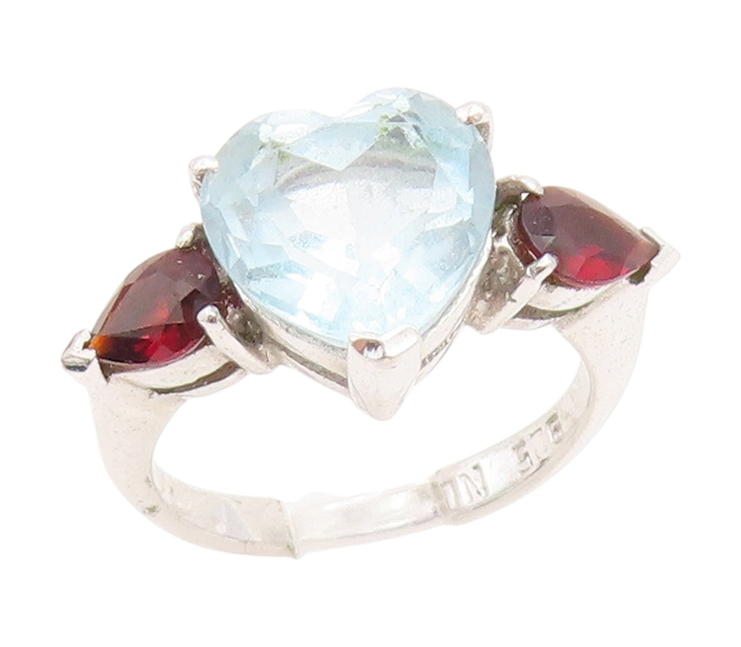 925 Sterling Silver Vintage Ring Heart Shape Topaz & Garnet Band  Sz 6  RG34821