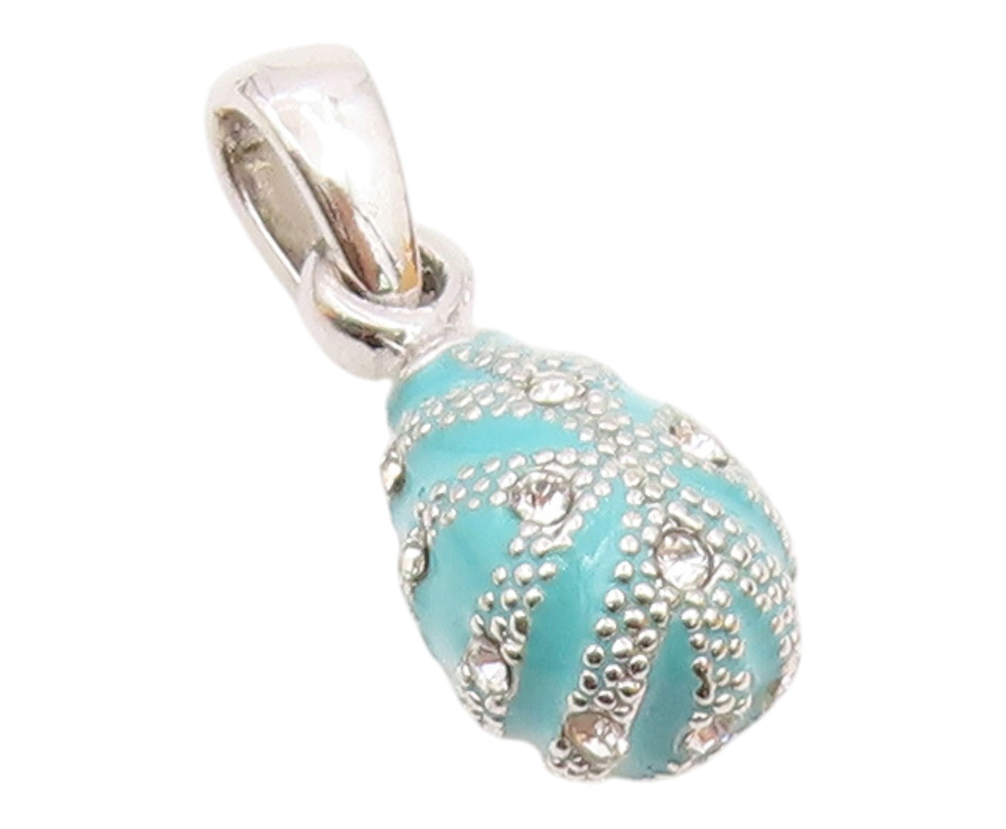 925 Silver  Vintage Dotted Blue Enamel With Topaz Accent Drop Pendant  PT21380