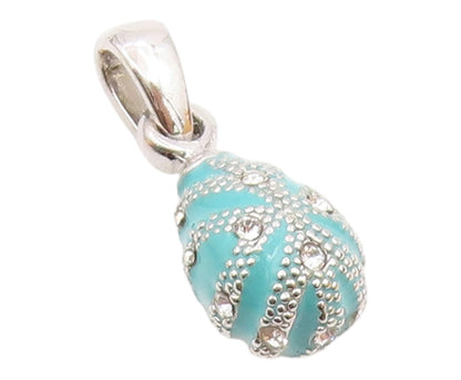 925 Silver  Vintage Dotted Blue Enamel With Topaz Accent Drop Pendant  PT21380