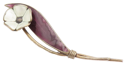NORWAY 925 Silver  Vintage Solid White Flower Purple Leaf Brooch Pin  BP10491