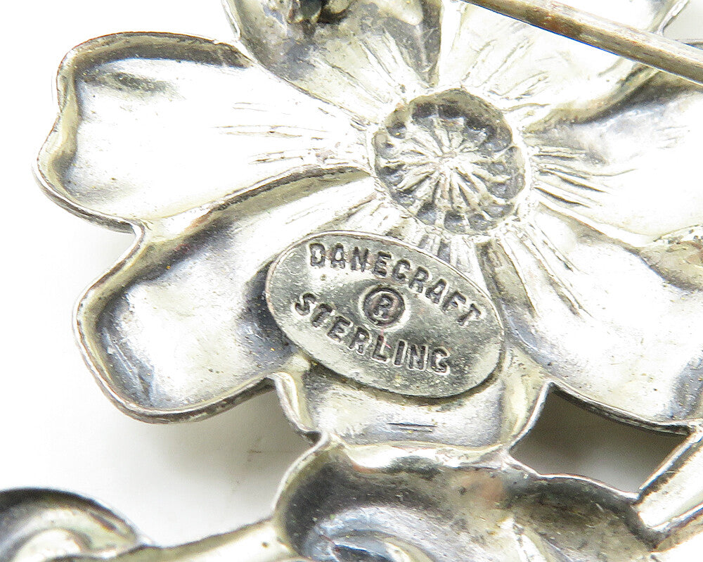DANECRAFT 925 Sterling Silver  Vintage Shiny Flower Motif Brooch Pin  BP7066