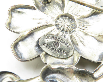 DANECRAFT 925 Sterling Silver  Vintage Shiny Flower Motif Brooch Pin  BP7066