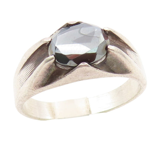 925 Sterling Silver Vintage Ring WHEELER Hematite Statement Band  Sz 11  RG34387