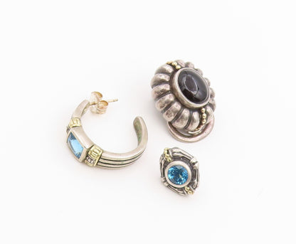 14K Gold & 925 Sterling Silver Vintage Earrings LAGOS CAVIAR Gemstone  EG14301