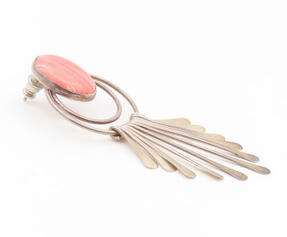 925 Sterling Silver Vintage Earrings Cabochon Gemstone Modernist Dangle  EG14207
