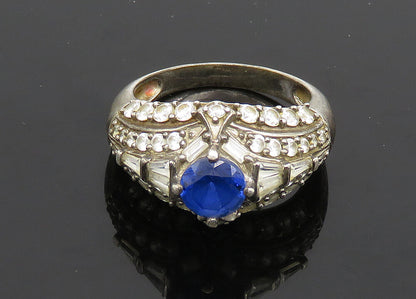 925 Silver  Vintage Blue Topaz & Cubic Zirconia Dome Band Ring Sz 8  RG19912
