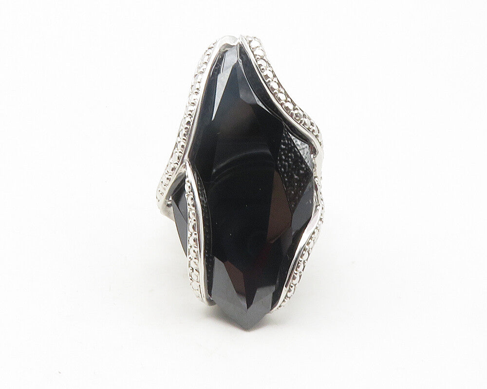 925 Sterling Silver  Large Marquise Cut Hematite Cocktail Ring Sz 7  RG11838
