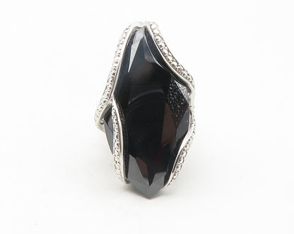925 Sterling Silver  Large Marquise Cut Hematite Cocktail Ring Sz 7  RG11838