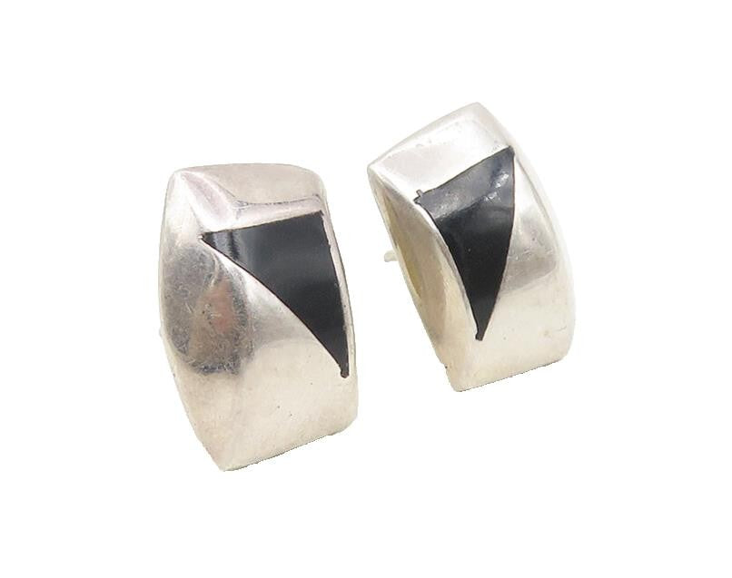 MEXICO 925 Sterling Silver  Vintage Inlaid Black Onyx Drop Earrings  EG5555