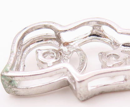 925 Sterling Silver   Vintage Cubic Zirconia Love Hearts Pendant  PT18263