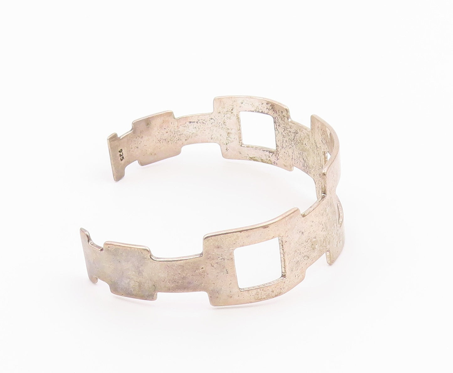 925 Sterling Silver  Vintage Graduated Open Rectangle Cuff Bracelet  BT9380