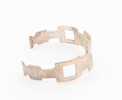 925 Sterling Silver  Vintage Graduated Open Rectangle Cuff Bracelet  BT9380