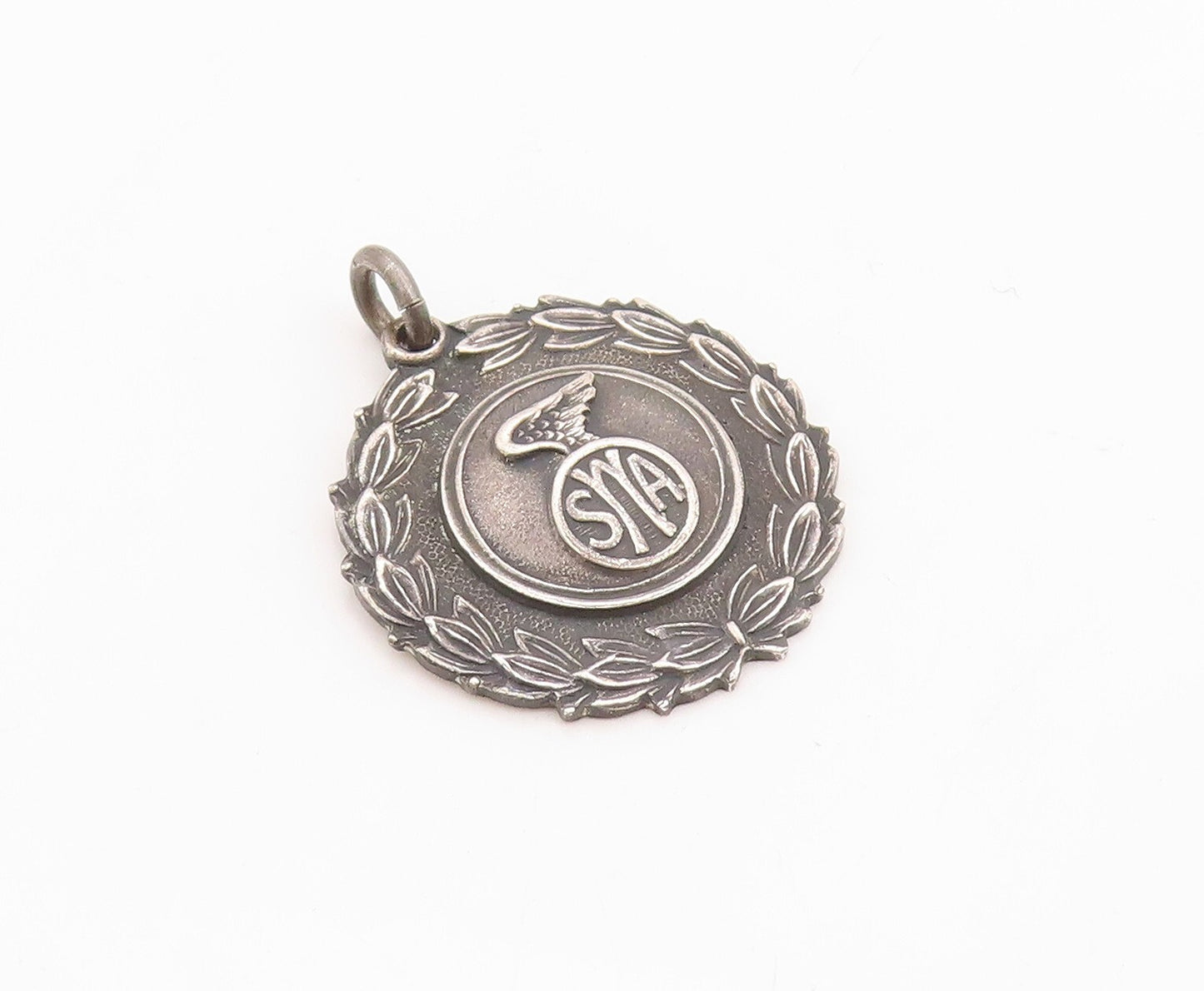 925 Sterling Silver Vintage Pendant Antique Dark Tone Floral Carved  PT23534