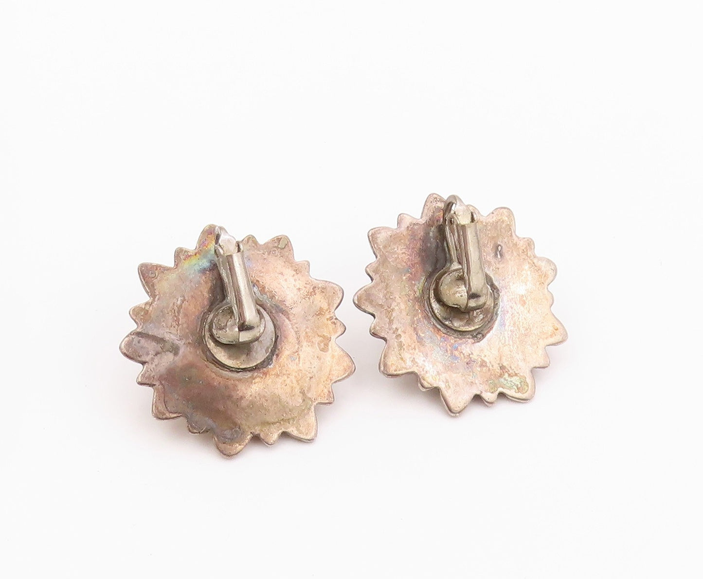 925 Sterling Silver Vintage Earrings Dark Tone Blooming Flower Cut  EG13512