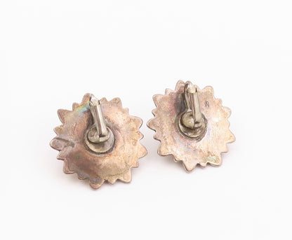 925 Sterling Silver Vintage Earrings Dark Tone Blooming Flower Cut  EG13512