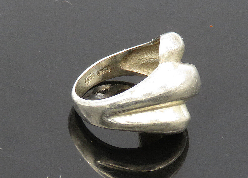 925 Sterling Silver  Vintage Shiny Fluted Bypass Style Band Ring Sz 7  RG21278