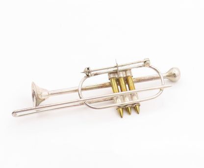 925 Sterling Silver Vintage Brooch MEXICO Mellophone Musical Horn  BP11759