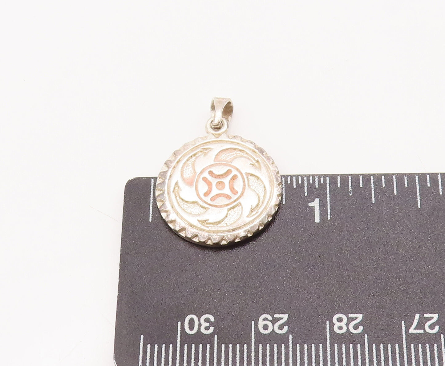925 Sterling Silver Vintage Pendant Carved Arrows Spikey Bored Coin  PT23022