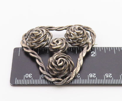 925 Sterling Silver  Vintage Dark Tone Twist Floral Motif Brooch Pin   BP8922
