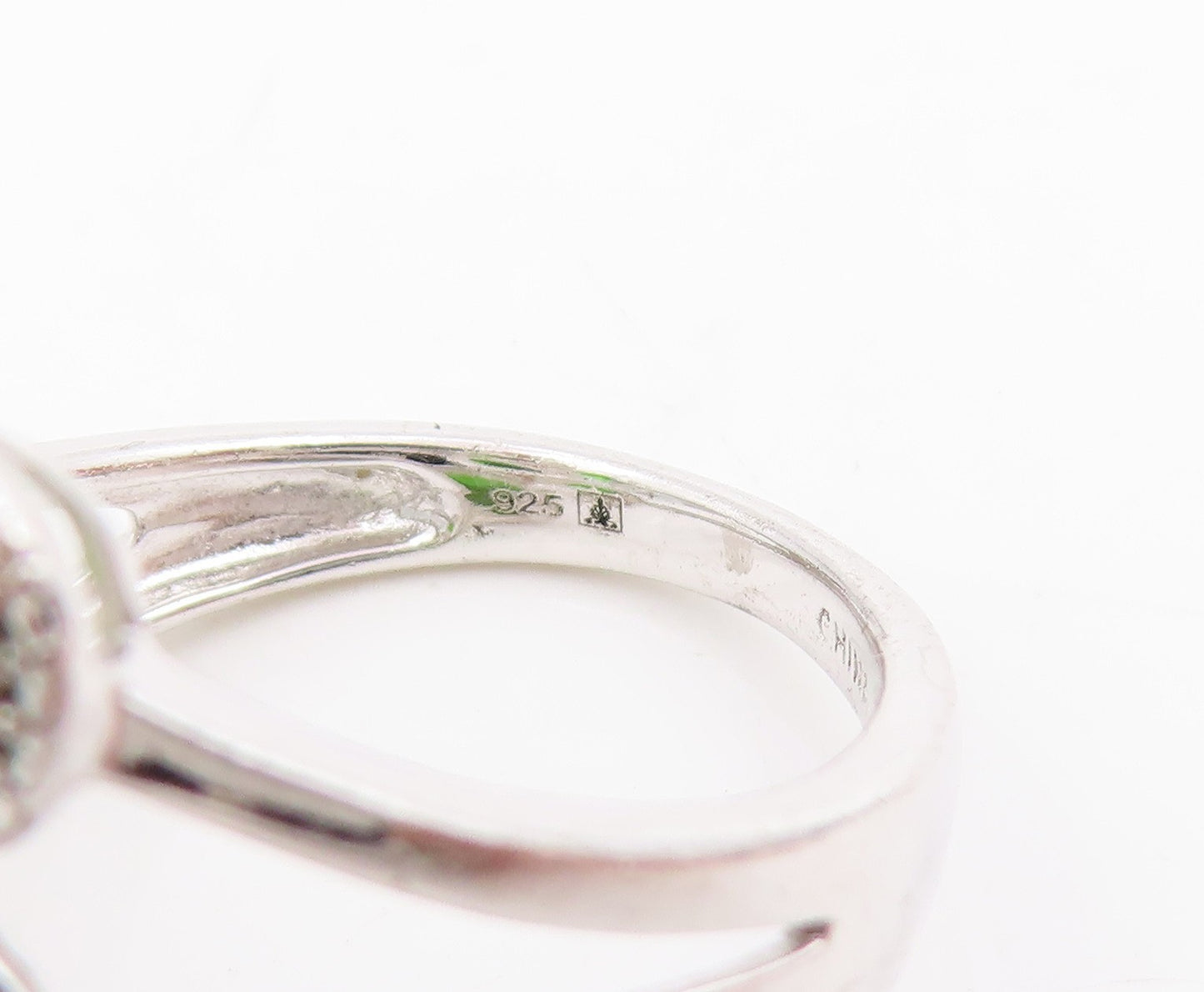 925 Sterling Silver Vintage Ring Pear Cut Green CZ Split Band  Sz 6  RG34032