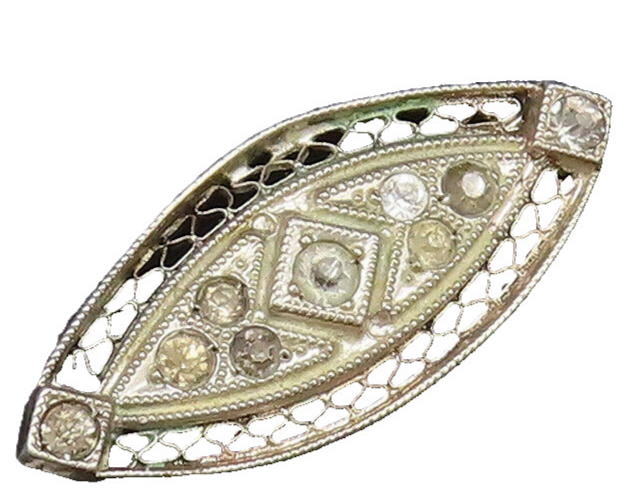 925 Sterling Silver Vintage Openwork Pattern Victorian Topaz Brooch Pin BP9848