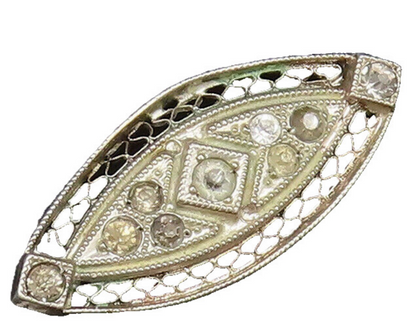 925 Sterling Silver Vintage Openwork Pattern Victorian Topaz Brooch Pin BP9848