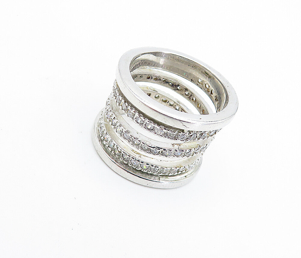 925 Sterling Silver Shiny Topaz Split Shank Stacked Band Ring Sz 7 RG6066